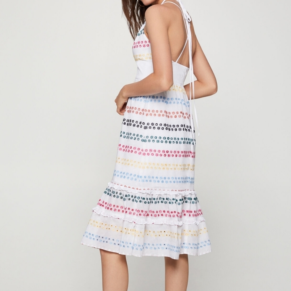 Embroidered Halter Midi Dress
